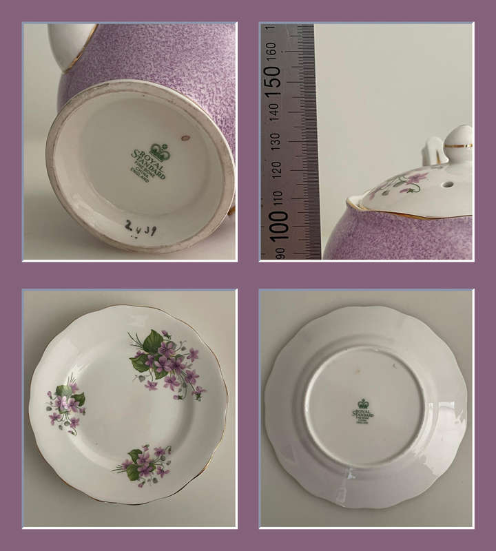 Rare 1949 Royal Standard Fine Bone China Tea Set - Purple Floral Pattern with Violet
