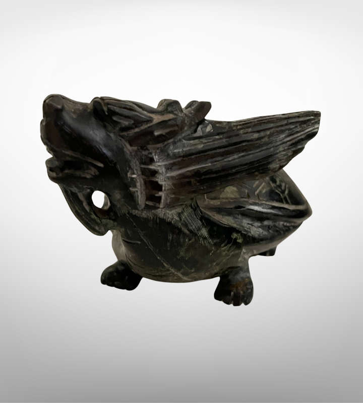 Vintage Hand-Carved Serpentine Incense Burner  Foo Dog & Turtle Design   Repair Detail