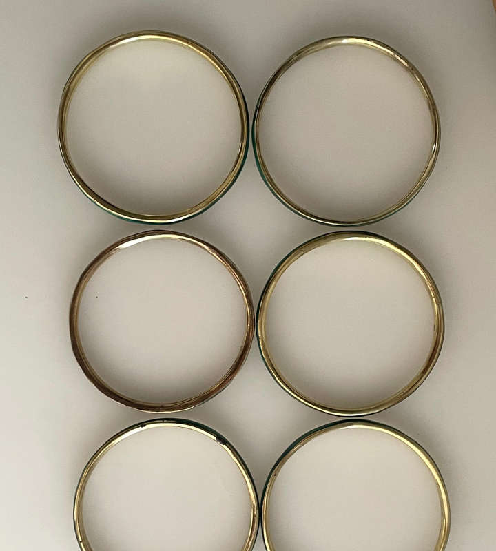 1970s Hand Made Congo Malachite & Brass Bangles - Banded Flower Malachite - Sold Per Piece