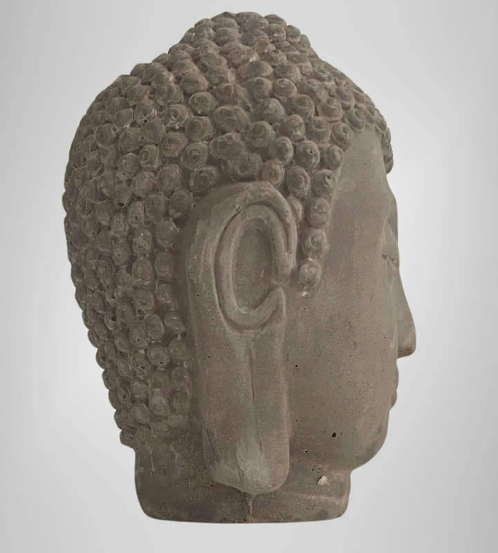 Heavy Cement Buddha Head Statue  175mm  Unpainted Vintage Look  Minor Wear
