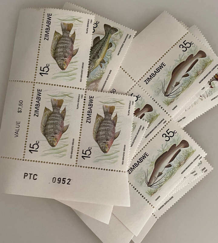 1989 Zimbabwe Fish Stamp Sheets  6 Denominations  Full Sets  234 MNH Stamps