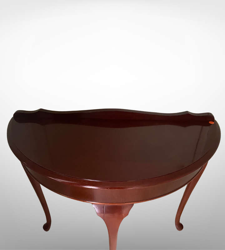 Vintage Mahogany Half-Moon Victorian Console Table with Queen Anne Legs by Dineen Sydney