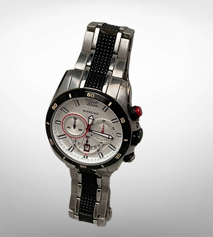 Men's Sterling Chronograph Watch  Heavy & Bold Design  Stainless Steel  Used Condition