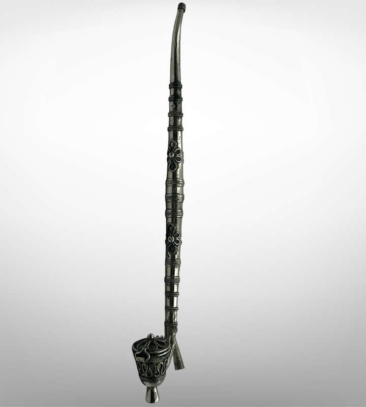 Vintage Chinese Paktong Smoking Pipe  Circa 1960s  Ornate Hand-Etched Design