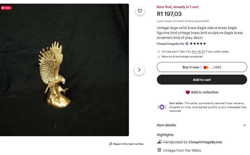 Vintage Brass Flying Eagle Sculpture  Feng Shui and Vastu Décor