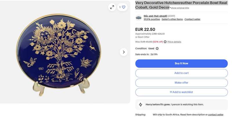 Vintage German Hutschenreuther Porcelain Bowl  Real Cobalt with Gold Décor (1970s)