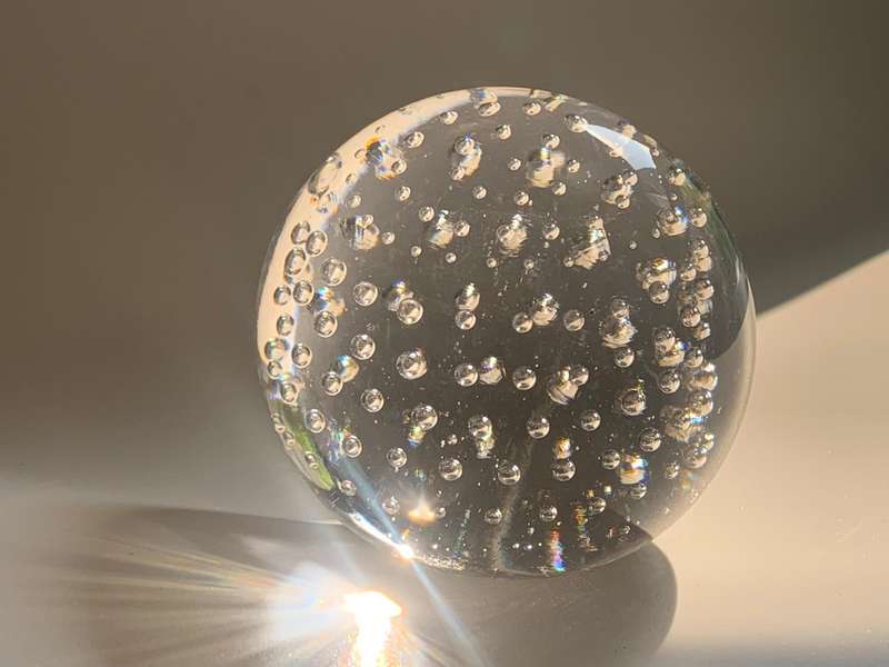 R1 Start - Glass Bubble Sphere Paperweight  63mm Clear Solid Orb with Air Bubbles