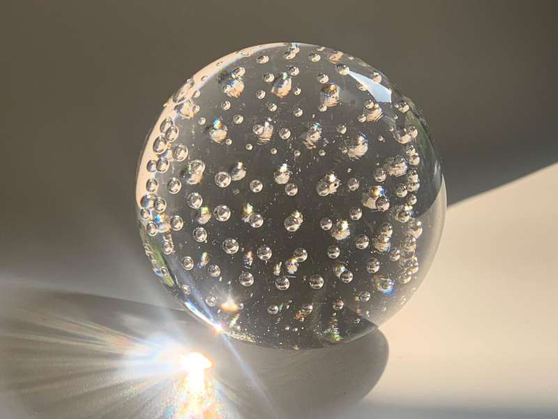 R1 Start - Glass Bubble Sphere Paperweight  63mm Clear Solid Orb with Air Bubbles