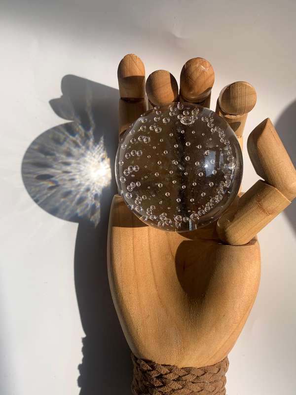R1 Start - Glass Bubble Sphere Paperweight  63mm Clear Solid Orb with Air Bubbles
