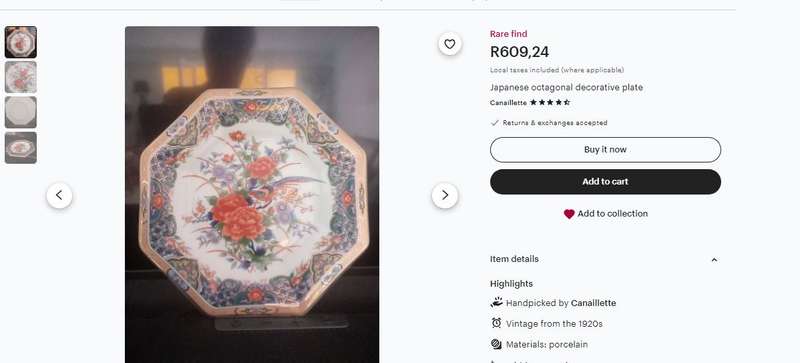 Vintage 1979 Japanese Mashiko Porcelain Octagonal Plate with Peacock Design by Eiwa Japan