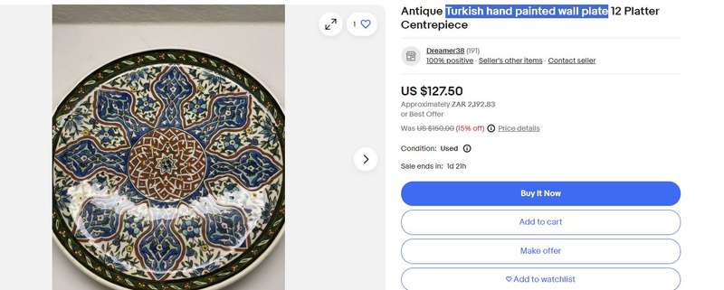 Turkish Hand-Painted Wall Plate  23 cm, Polychrome Ceramic with Moorish Design, Kütahya Mark