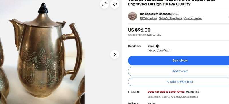 Bargain Vintage Heavy Brass Teapot with 4 Free EPNS Goblets  Ornate Floral Design  For Restoration