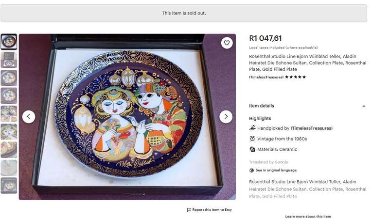 Small 16cm Rosenthal Studio Line Bjorn Wiinblad Plate  Aladin Heiratet Die Schöne Sultan (1980s)