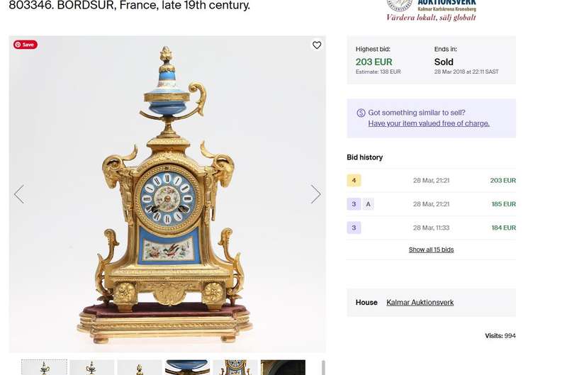 Heavy Antique French Gilt Mantel Clock with Porcelain Panels  Marked Henry Marc, Paris