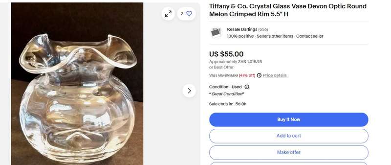 Vintage Tiffany & Co. Style Crystal Devon Optic Vase - Ruffled Edge Home Décor Vase