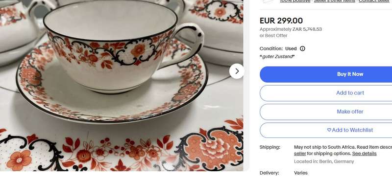 Antique PSAG Schönwald Black & Orange Porcelain Cup & Saucer Set, 1911-1927, Gold Trim- German