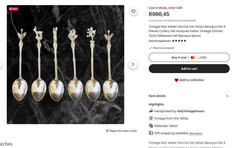 Vintage Italian Baroque Sweet Service Cutlery Set  12-Piece (6 Forks & 6 Teaspoons)  1950s