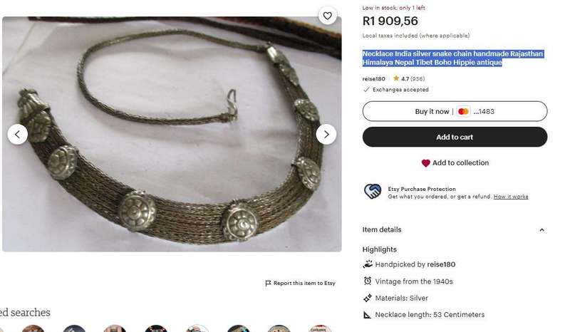 Handmade Tribal Necklace  Rajasthan Nepal Tibet  Vintage Boho Ethnic Design  57cm