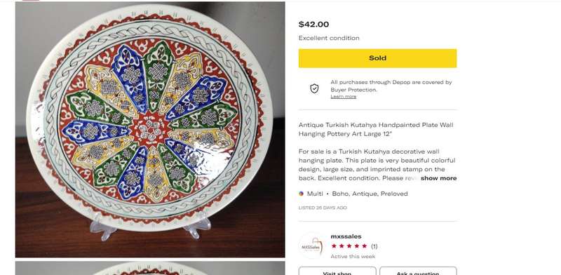 Turkish Hand-Painted Wall Plate  23 cm, Polychrome Ceramic with Moorish Design, Kütahya Mark