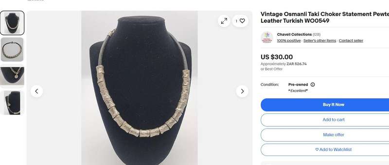 Vintage Osmanli Taki Pewter Choker  Turkish Statement Necklace, Ottoman Coin Fob, 41cm + 8cm Extens