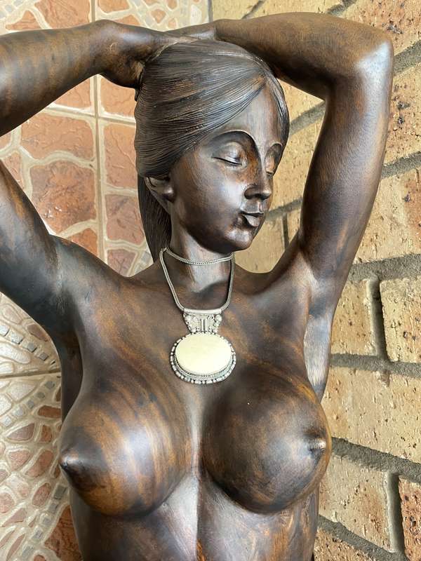 Large 77cm Hand-Carved Wooden Sculpture  Balinese Female Nude - Price Reduced