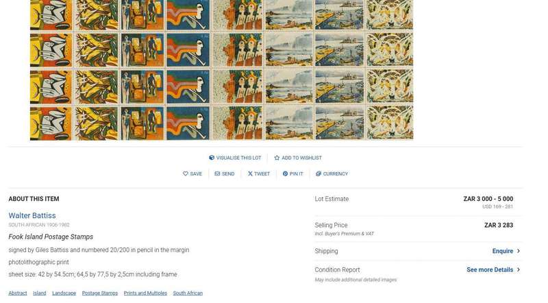Walter Battiss Fook Island Postage Stamps Signed by Giles Battiss | Limited Edition 17/20 | Framed