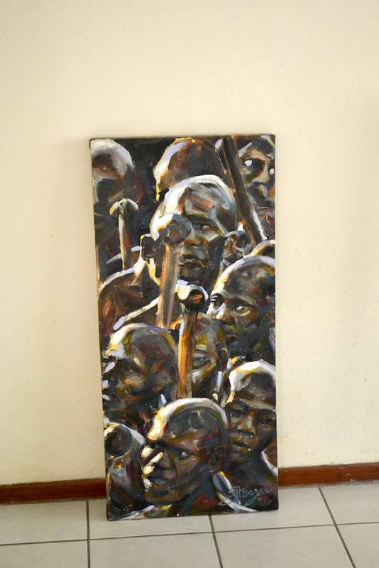Young Zulu Warriors with Iwisa clubs (knobkerrie) Oil Painting