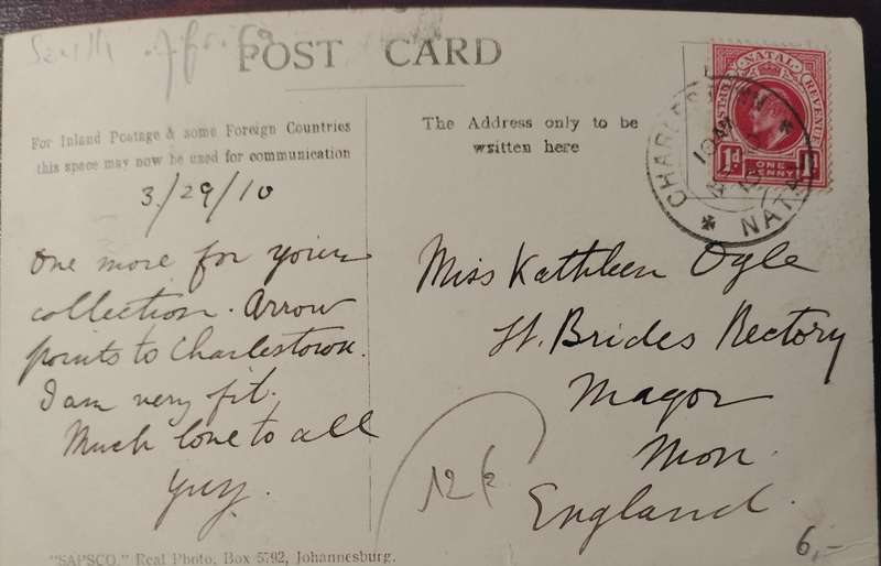 Vintage Post card - Volksrust with Majuba in distance (used - 1910)