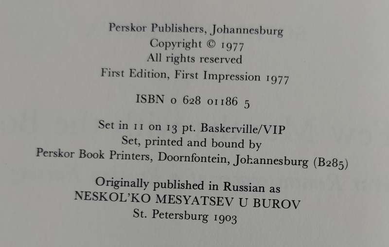 Scarce - A few months with the Boers - The war reminiscences of a Russian nursing sister (1977)
