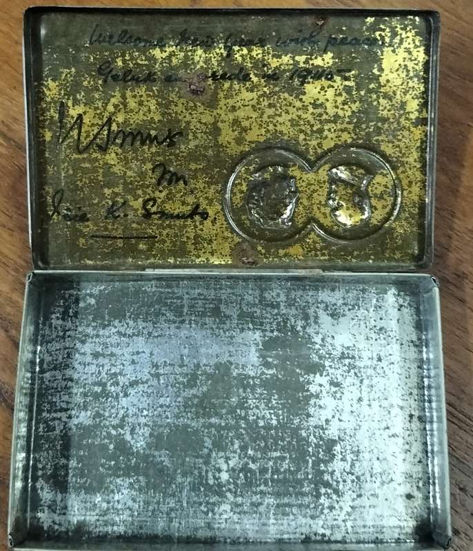 Post WW2 - New Year 1945 - tin inscribed Mrs Smuts