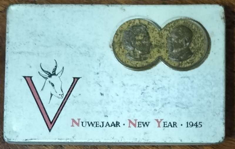 Post WW2 - New Year 1945 - tin inscribed Mrs Smuts