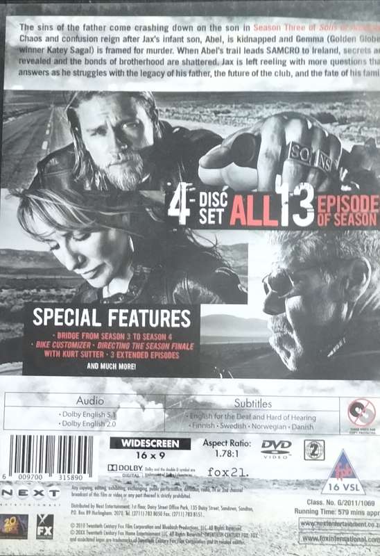 DVD - Sons of Anarchy - Season 3 set (4 discs)