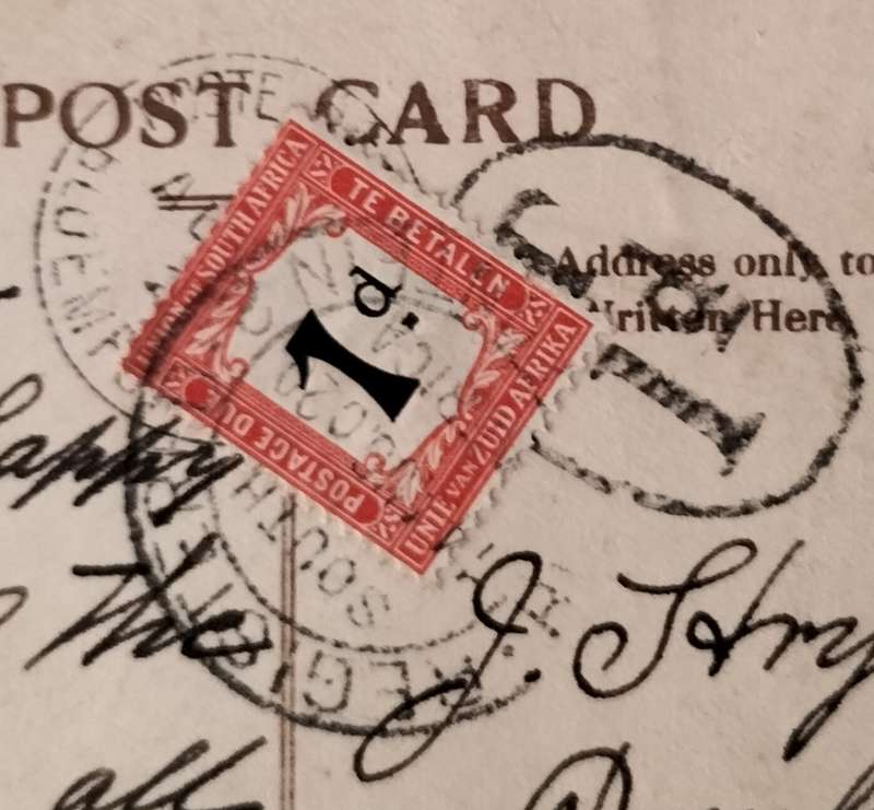 Winkelspruit cancellation plus postage due stamp (1909)