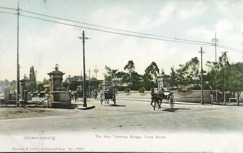 Antique Post card - Johannesburg - Twist Street - New tramway bridge