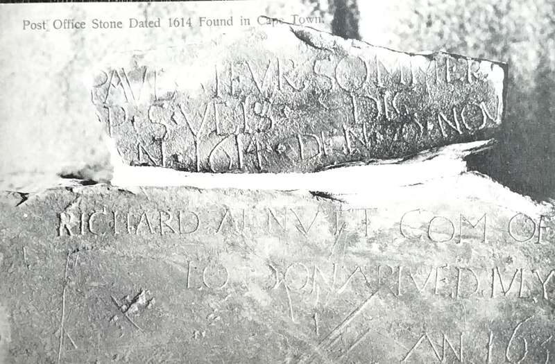 Antique Post Cards - South Africa - Post office stone dated 1614 found in Cape Town