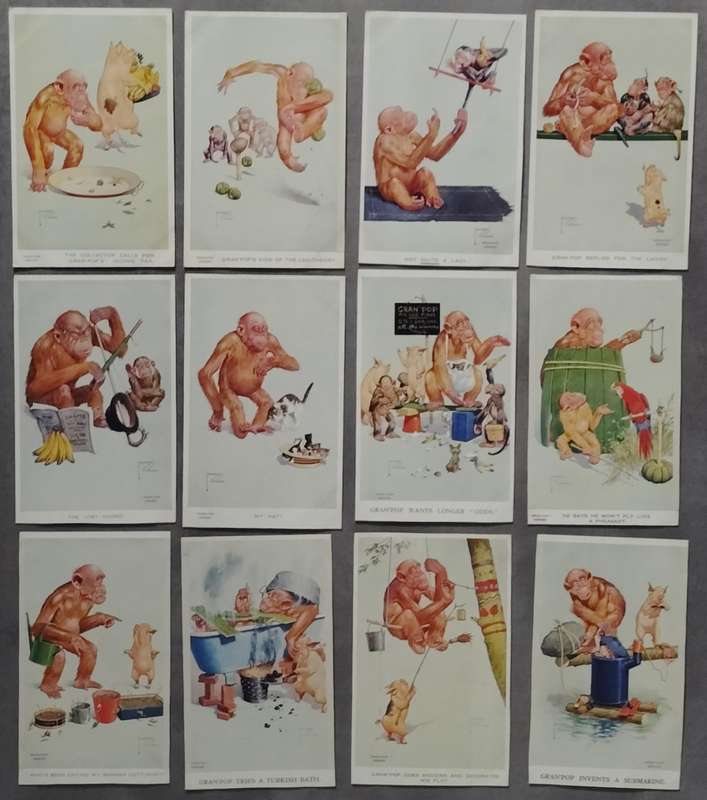 Unique postcard collection - Lawson Wood's "Gran-Pop" series (Valentine's Post Cards) x 80 cards