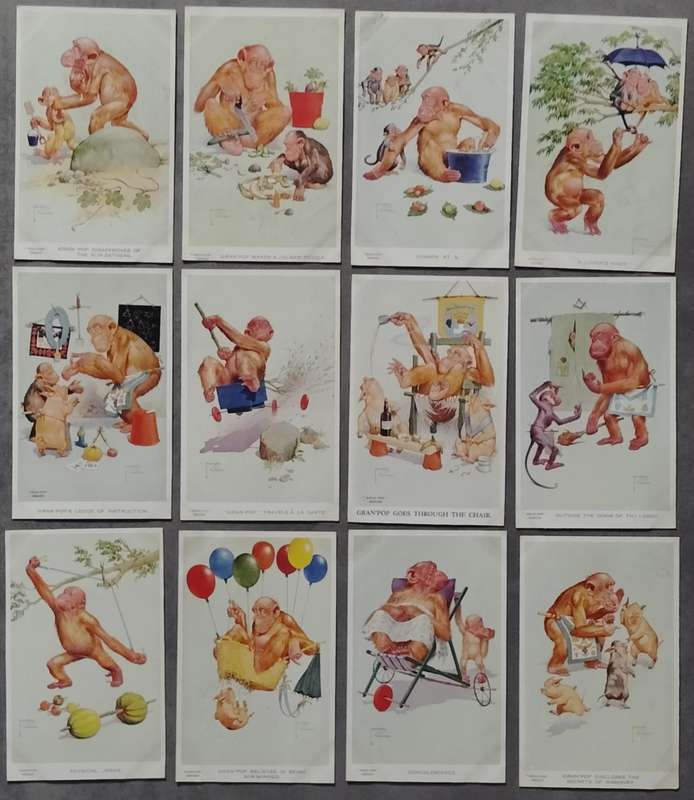 Unique postcard collection - Lawson Wood's "Gran-Pop" series (Valentine's Post Cards) x 80 cards