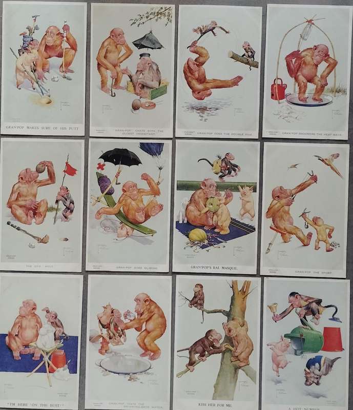 Unique postcard collection - Lawson Wood's "Gran-Pop" series (Valentine's Post Cards) x 80 cards