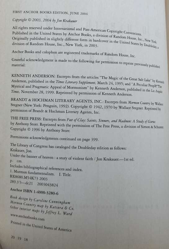 Under the banner of heaven - A story of violent faith (Krakauer 2004)