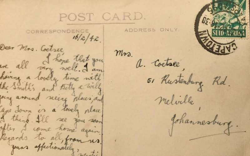 Vintage postcard - Devils Peak from Grootte Schuur, Summer House, Rondebosch (Used)