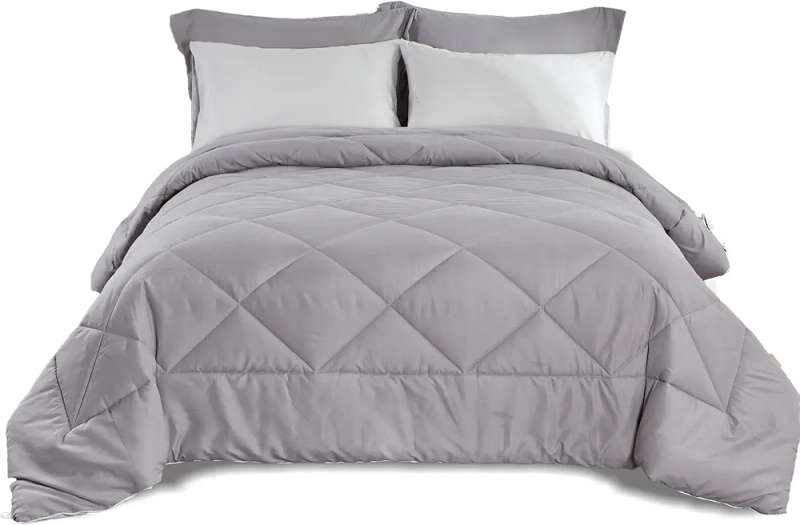 5pc Reversible Comforter Set Queen White/L Grey