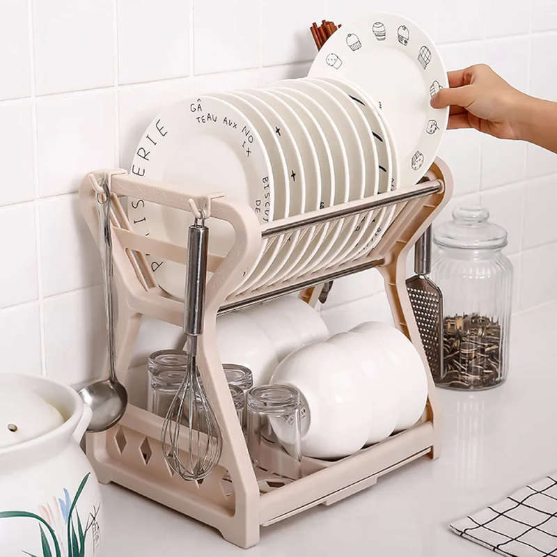 Two Tier Dish Drying Kitchen Utensil Holder