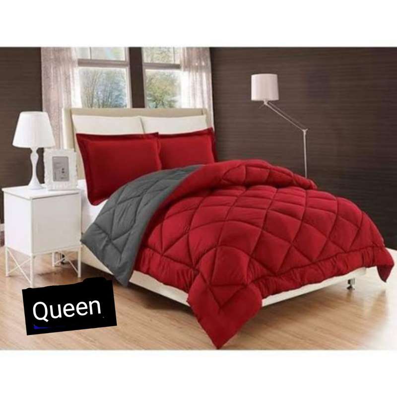 5pc Reversible Comforter Set Queen Red/grey