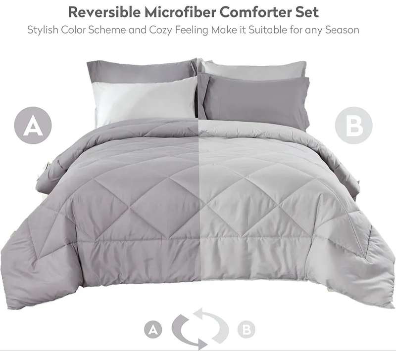 5pc Reversible Comforter Set Queen White/L Grey