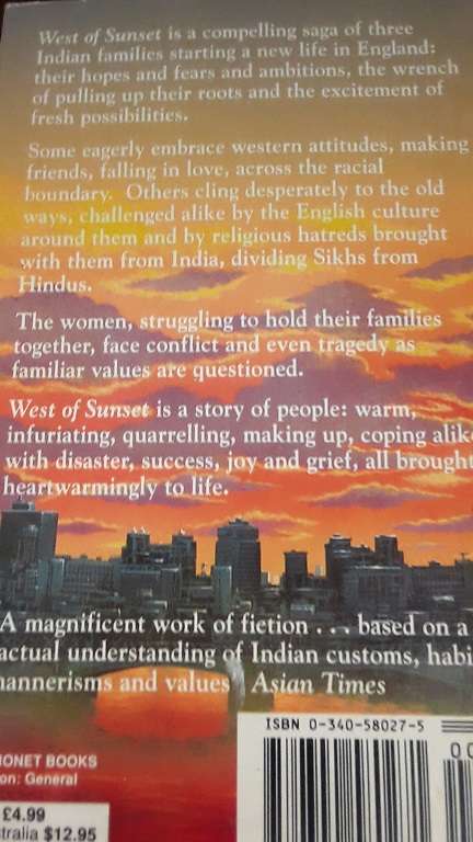 BOOKS -  West of Sunset , Valerie Anand
