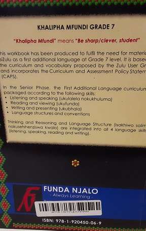 Book :  Two Books -  isiZulu  Workbook  and Answer Book - Grade 7  for first additional Language