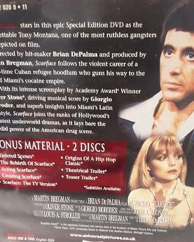 DVD  movie : Scarface Special Edition 2 disc  - good condition