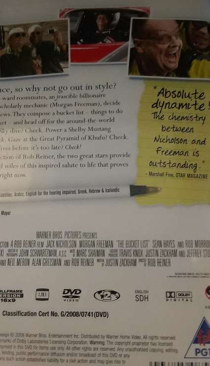 DVD Movie -  The Bucket List , Jack Nicholson , Morgan Freeman - good condition