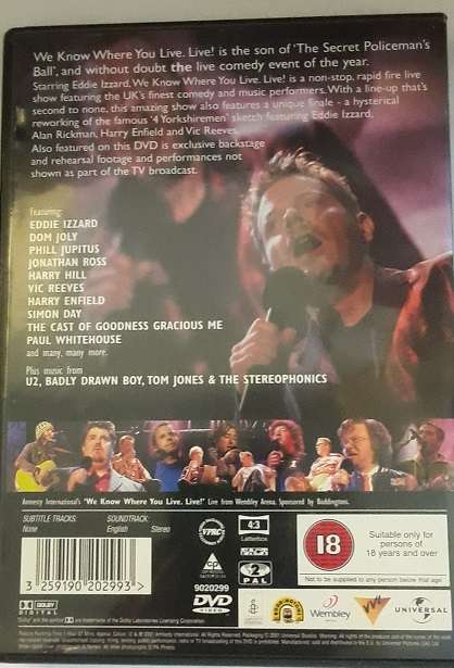 DVD movie  : Eddie Izzard , We know where you live  - Live comedy good condition