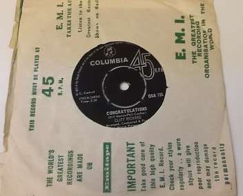 Vinyl Record  - 7" , Cliff Richard , Congratulations ,High n Dry  - excellent condition